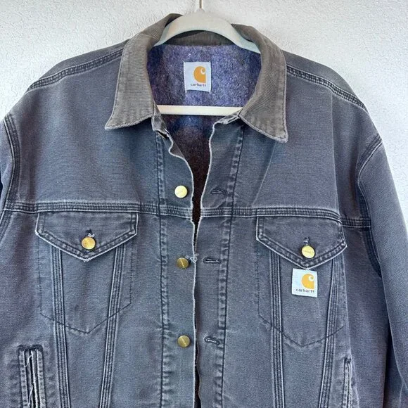 Vintage Carhartt Trucker Jacket M Blanket Lined 90s Retro Workwear Cargo Worn In - Picture 2 of 12